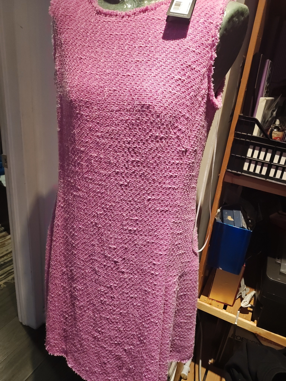 Sleeveless Pink Textured Knit Shift Dress
